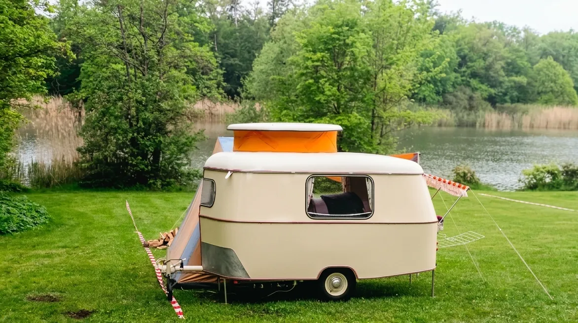 Campingbereich Seewiese mit Stellplätzen und Blick auf den Gederner See