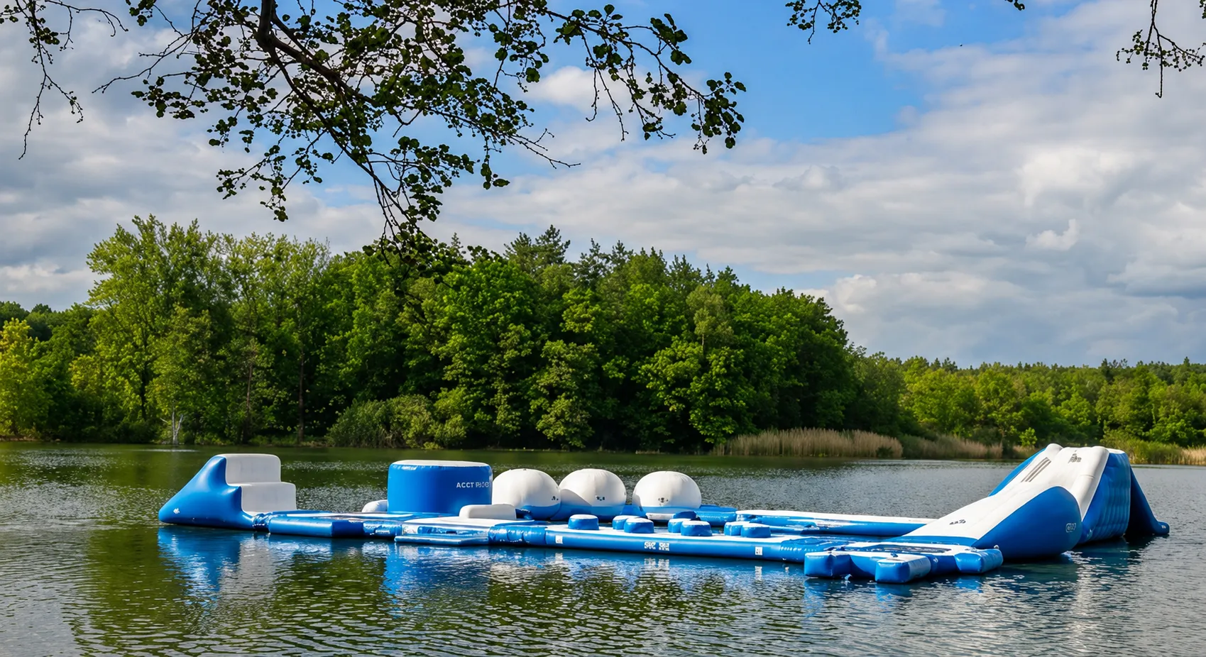 Aquapark mit Wasserhindernissen auf dem Gederner See