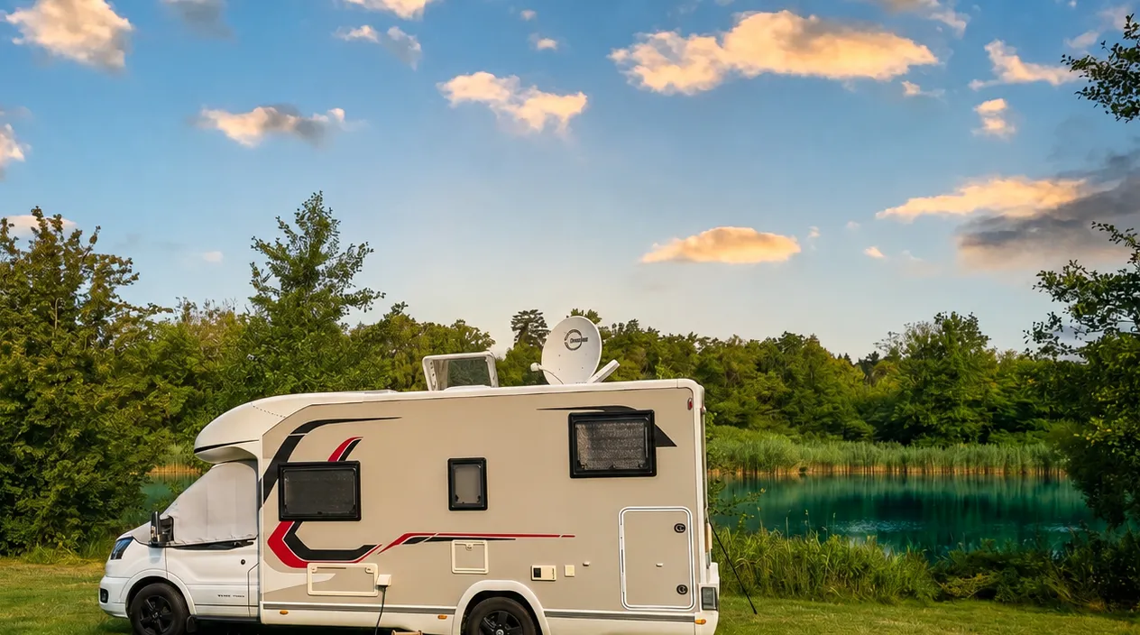 Campingbereich Seewiese mit Stellplätzen und Blick auf den Gederner See