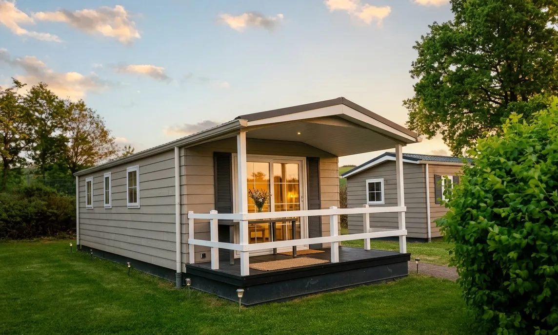 Mobilheim mit Terrasse im Campingpark am Gederner See